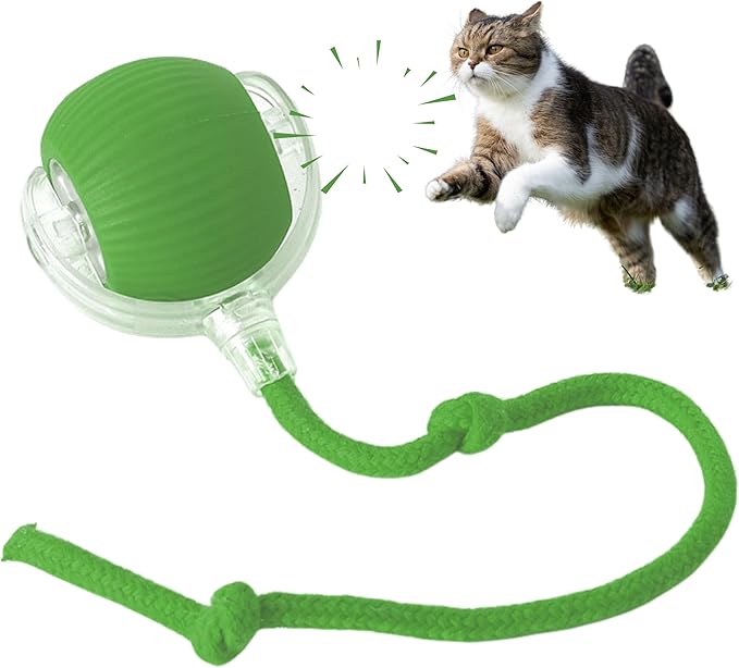 Silicone Cat Ball Toy - Smart Automatic Rolling Toy for Indoor Pets - Electric Cat Toy Ball with Tail with Motion-Activated, Fast Self-Rolling for Bored Cats & Dogs (Green)