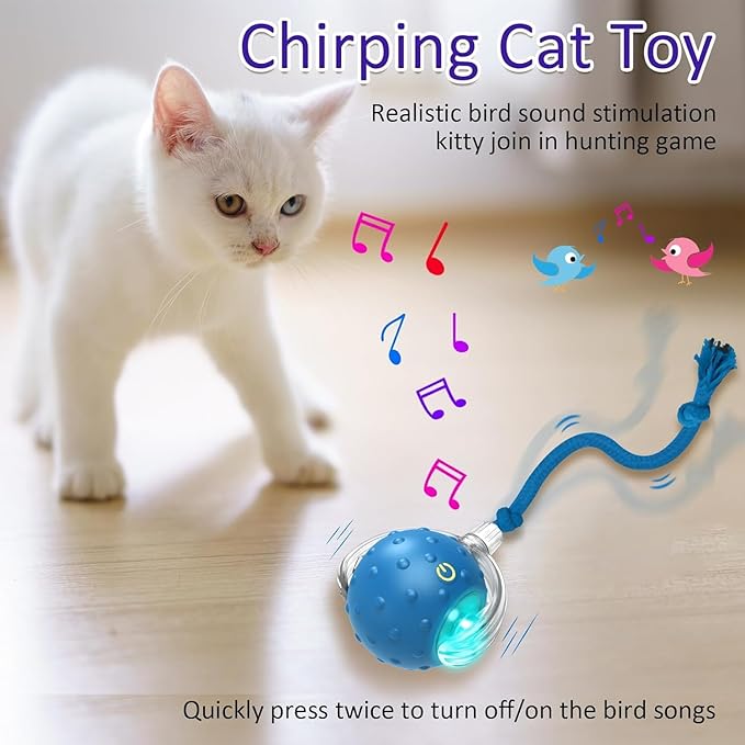 Interactive Cat Toys Ball for Indoor Cats Fast Rolling on Carpet, Chirping & Motion Activate Cat Toys