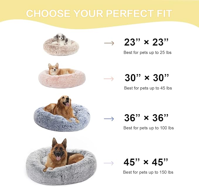 Bedfolks Calming Donut Dog Bed for Small Dogs & Cats, 23 Inches Round, Machine Washable, Anti-Anxiety Plush Bed (Dark Grey, Small)