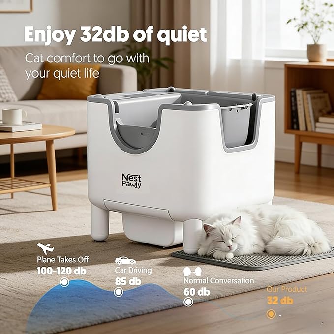 Early Bird Price NestPawly M07 Self-Cleaning Litter Box - Open-Top Automatic Cat Litter Box with Odor Control, Safety Features, and Easy Maintenance