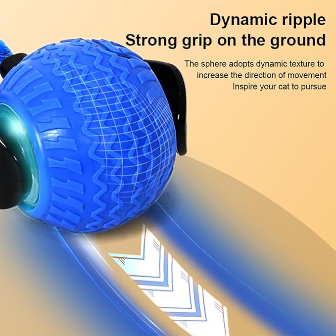 Interactive Cat Toy Ball with Tail, Automatic Moving Cat Balls for Indoor Cats - 360° Rolling, Dual Speed Adjustment, USB Rechargeable