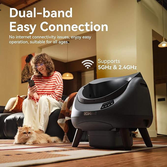CATLINK Self Cleaning Cat Litter Box Open-X, 5G & 2.4G WiFi, Safe Anti-Pinch Automatic Litter Box Open Top, AI Waste Analysis Health Monitor, App, Odor Free - Grey/Large (Single-Cat Household)