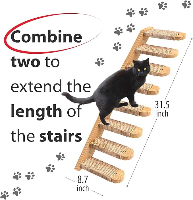 Skywin Cat Steps - Solid Rubber Wood Cat Wall Stairs Great for Scratching and Climbing - Easy to Install Wall Mounted Shelves for Playful Cats (Wood, Left-Right)