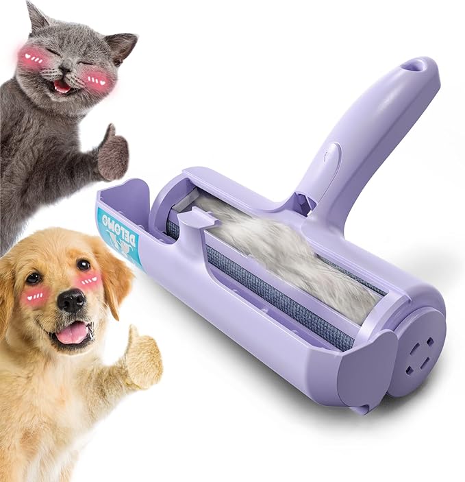 DELOMO Pet Hair Removal Tool, Pet Hair Remover - Lint Roller for Pet Hair - Cat and Dog Hair Remover for Couch, Furniture, Carpet, Car Seat, Reusable Lint Roller with Fur Bin, Pet Owner Essential