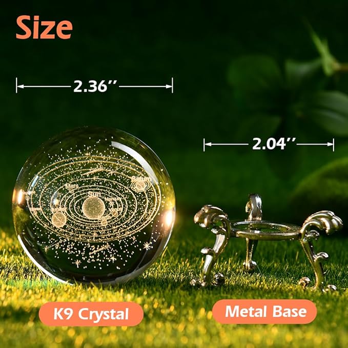 3D Solar System Crystal Ball Universe Gifts 60mm Glass Astronomy Globe Decor Science Planets Model Gift Space Themed Gifts for Space Enthusiasts and Model Collectors