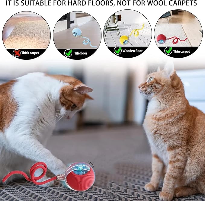 2025 New Speedy Tail 2.0 cat Toy，360° Automatic Smart Pet Toy Self Rolling Balls for Bored Indoor Cats，Speedy Interactive Cat Toy (Red)