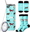 Funnymoom 2 Pack Horse Gifts Set Skinny Tumbler 20 oz Travel Coffee Mug Novelty Cute Animals Socks, Cute Horse Themed for Birthday Christmas Farm Gifts