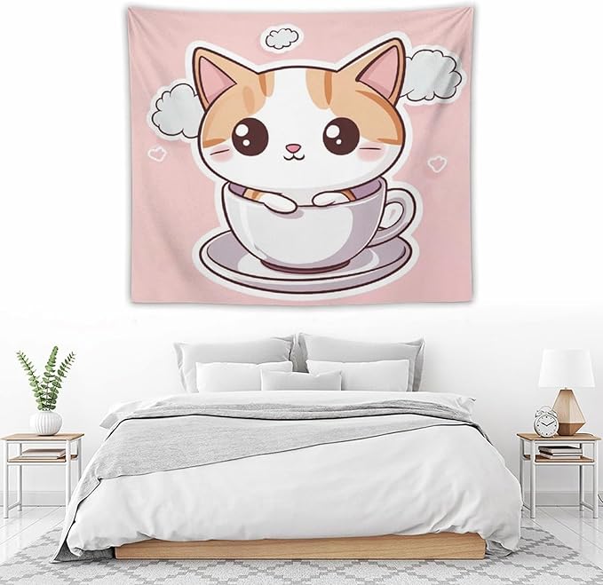 MaSiledy Tapestry Kawaii Cat Tapestry for Bedroom Aesthetic Cute Kitten Cat Meow Tapestry Wall Hanging Wall Hanging for Living Room Dorm Landscape 50"x60" Tapestries for Bedroom Living Room Dorm