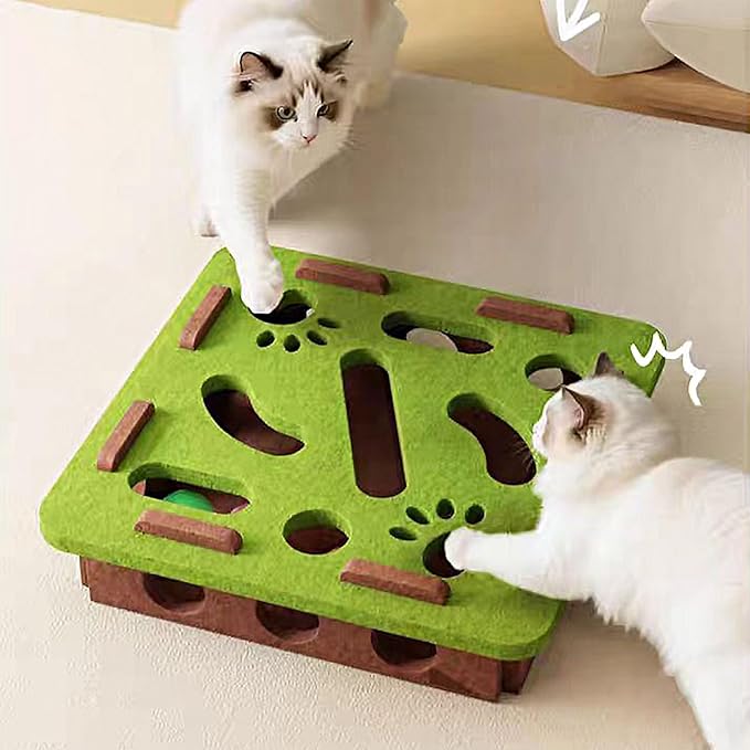 Cat Scratch Pad Toy with Ball Felt Cat for Indoor Cats (Yellow Blue No.1)