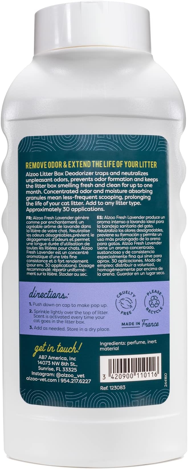 ALZOO Cat Litter Deodorizer, Concentrated Granules Absorb & Help Neutralize Odors, Mineral-Based Active Ingredients, Up To 30 Uses, Fresh Lavender Scent, 26.6 Oz.