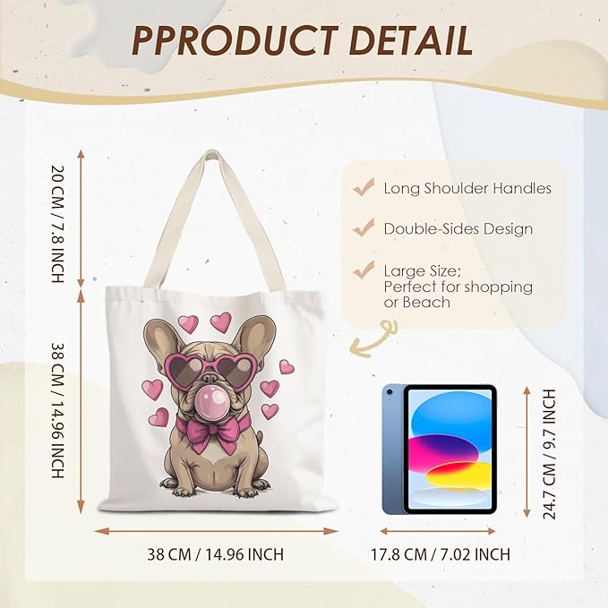 Canvas Tote Bag Aesthetic,Zoon Cow Dog Cat Tote Bag,Gifts for Women Canvas Tote Bags