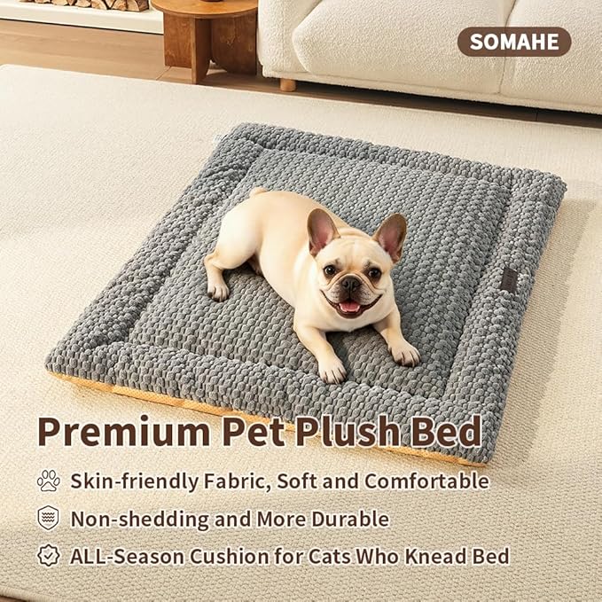 SOMAHE Plush Cat Kneading Bed Mat, Premium Plush Fabric Bed with Non-Slip Bottom, 3cm Thick All-Season Cushion for Cats Who Knead, Machine Washable Anti-Static Pet Bed, 27x20 Inch, Grey