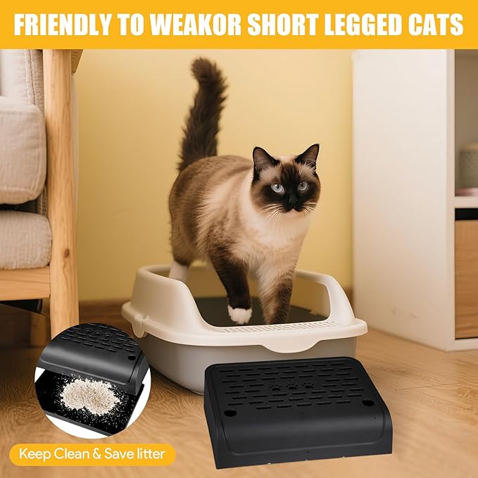 Litter Box Step, Cat Ramp for Litter Automatic Cat Litter Box Self Cleaning with Filter Function, Anti-Litter Tracking Pets Pedal Step Stool Litter Catcher Tray 11.8x8.7x3.9In(Black)