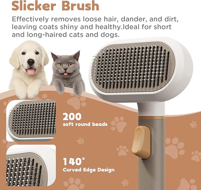 Dog Brush for Shedding, 3-in-1 Cat Hair Brush for Indoor Cats, Self Cleaning Deshedding & Grooming Brush, Furminator for Long & Short Hair Pets