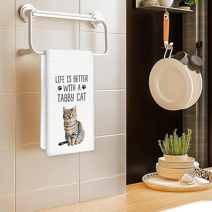 Tabby Cat Gifts Kitchen Towels Set of 2, Gifts for TabbyCat Lovers Hand Towels, Life is Better with a Tabby Cat Dish Towel Tea Towel for Kitchen, Cat Kitty Owners Kitchen Decor, 16x24In