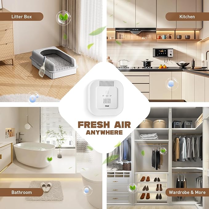Cat Litter Deodorizer – 99% Odor Removal, Ozone Air Purifier for Pets, Strong Odor Eliminator for Litter Box, Toilet, Closet, Cabinet, Shoe, Garage