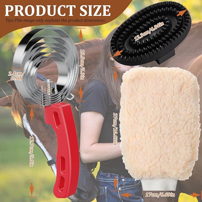 Rubber Curry Comb with Handle, Horse Grooming Brush & Shampoo Brush for Dogs, Cats & Horses, Shedding Curry Comb for Short & Long Hair, Pet Bathing & Shower Supplies