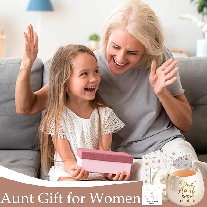 Best Aunt Christmas Gifts, Auntie Appreciation Gift Ideas with Coffee Mug Necklace, Aunt Mothers Day and Birthday Presents from Niece Nephew