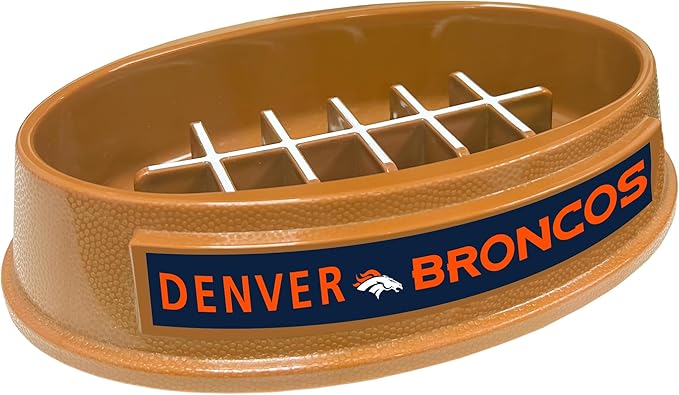 NFL Super-Bowl Denver Broncos Slow Feeder Dog & Cat Bowl. Football Design for Healthy Digestion. Non-Slip for Large & Small Pets