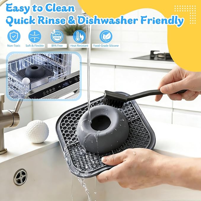 PetsHome Slow Feeder Dog Bowls & Lick Mat for Liquid and Thick Treat, Anti-Slip Dog Lick Bowl with Interactive Rolling Ball, 5/6 Cup Pup Licking Toy for Large Medium Small Dogs and Cats Gray