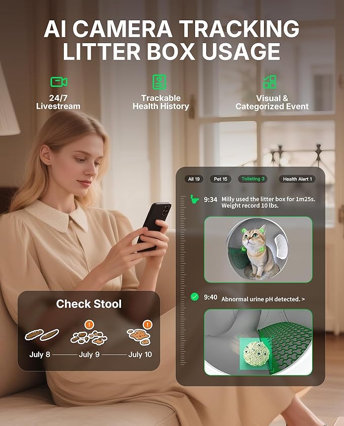 PETKIT 2025 Purobot Max Pro 2 AI-Camera Self Cleaning Cat Litter Box, Extra Large Opening 210° Wide Angle Lens Cat Facial Recognition Automatic Litter Box with 5G WiFi App Control Odor-Free