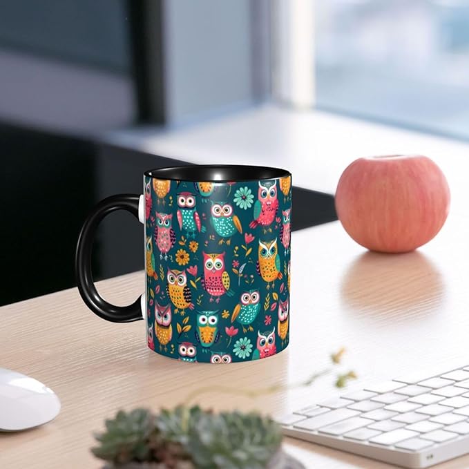 Owl Coffee Mug Funny Ceramic Tea Cup Novelty Presents for Women Men Home and Office Birthday Microwave Dishwasher Safe 11oz