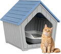 Cat Litter Box Enclosure, Hidden Covered Litter Box Furniture with Air Holes, Resin Outdoor Cat House Weatherproof, Wide Opening Design for Easy Cleaning, Blue