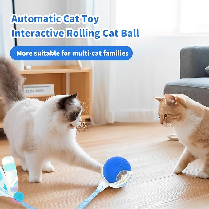 Interactive Cat Toys for Indoor Cats Smart Automatic Ball Rolling for Bored Kitten Pet Upgraded Speedy Moving Chase Dogs Toy Easter Gifts Blue Dragonfly