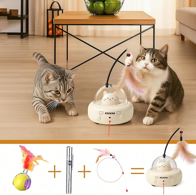 BABORUI Interactive Cat Toy with LED & Feather, Automatic Cat LED Toy for Indoor Cats, USB Rechargeable Smart Cat Toy, Electric Cat Toy for Bored Cats & Kittens