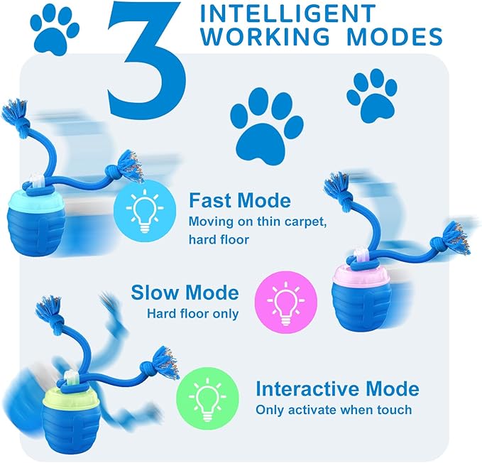 Interactive Dog Toy, [Newly Upgraded] Motion Activated Rolling Ball for Small Dogs, Automatic Moving Dogs Ball for Boredom, USB Rechargeable(Blue)