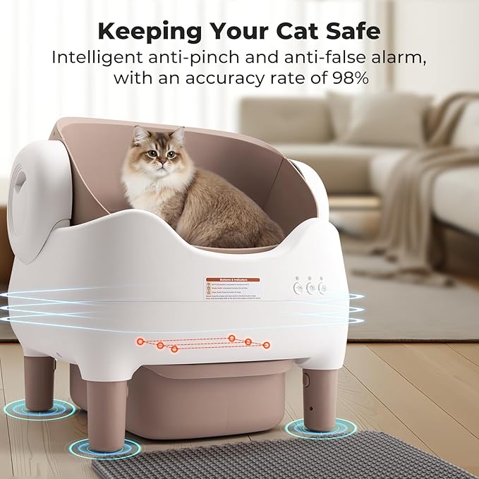 Self Cleaning Litter Box, Automatic Cat Litter Box-APP Control, Open-Design Electric Litter Box, Safety Anti-Pinch, Odor-Free Waste Disposal Includes Trash Bags, Suitable for Multiple Cats, Grey
