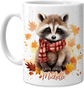 Hyturtle Personalized Fall Raccoon Maple Leaves Coffee Mug - Birthday Gifts For Raccoon Lovers - Fall Autumn Decor Gifts For Farmhouse Thanksgiving - Custom Name 11oz White Ceramic Coffee Tea Mug