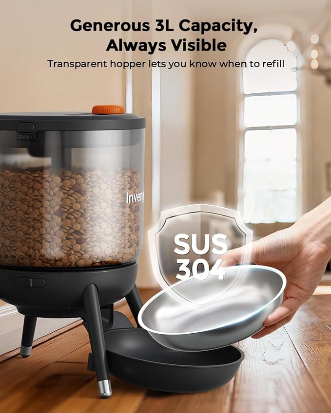 Automatic Cat Feeder with Timed Food Dispenser, One-Touch Feeding, Dual Power Supply, Anti-Bug Design, Visible 3L Hopper – Automatic Pet Feeder for Cats and Small Dogs