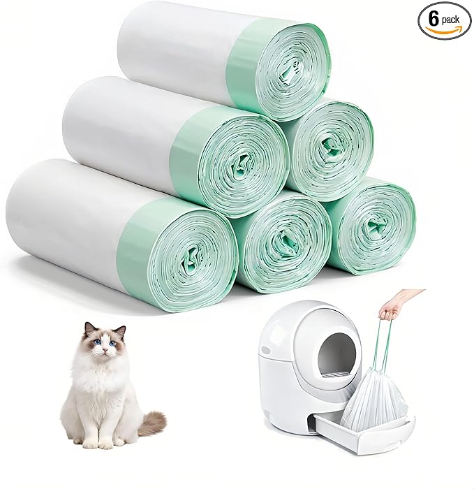 120 Count Cat Litter Box Liners Compatible with Litter Robot 3 & 4, Cat Litter Liners for Automatic Litter Box, Extra Thick Heavy Duty Waste Bags with Drawstrings, 25.2" x 15.7" (10-12 Gallons)