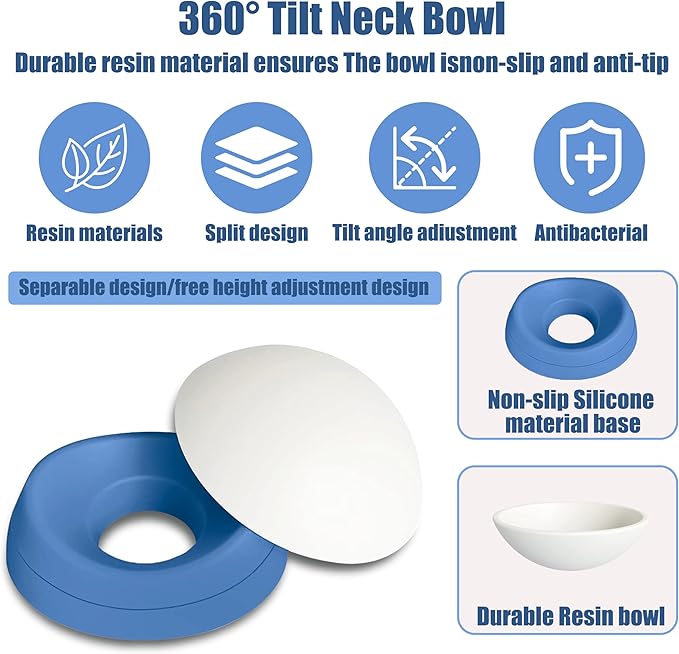 French Bulldog Food Bowl- Slanted Tilted Pug Food Water Bowl,Cat Bowl- Feeder for Frenchie/Shih Tzu/Flat Faced Small Dogs/Puppies/Cats (Blue, 4 Cup)