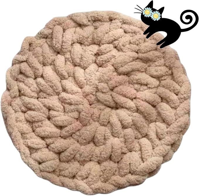 Cat Knitted Bed Mat, Extra-Soft Washable Warm Round Pads Cushions for Indoor Kittens, Cat Trees Towers, Perfect for Kneading and Sleeping (Oatmeal,X-Large)