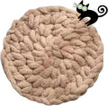 Cat Self-Warming Knitted Bed Mat, Extra-Soft Warm Round Washable Pads Cushions for Indoor Kittens & Kitty Small Pets Cat Trees (Oatmeal,Large)