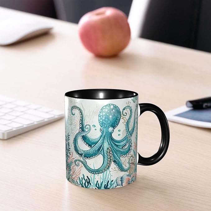 Octopus Coffee Mug Funny Ceramic Tea Cup With Handle Dishwasher Microwave Safe for Women 11oz Porcelain