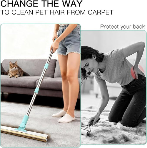 Carpet Rake for Pet Hair Removal - 3 in 1 Reusable Cat Dog Hair Remover Scraper with Adjustable Long Handle, Carpet Clean Gloves & Cat Dog Fur Rakes Scraper Broom for Couch, Rugs, Mats and Cars