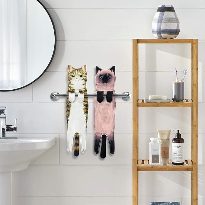 PAT JUUMG Funny Beaver Cat Hand Towels for Bathroom Kitchen, Cute Home Decorative Hanging Face Towels, Super Absorbent Soft, Cat Lovers Gifts for Women, Housewarming Gift