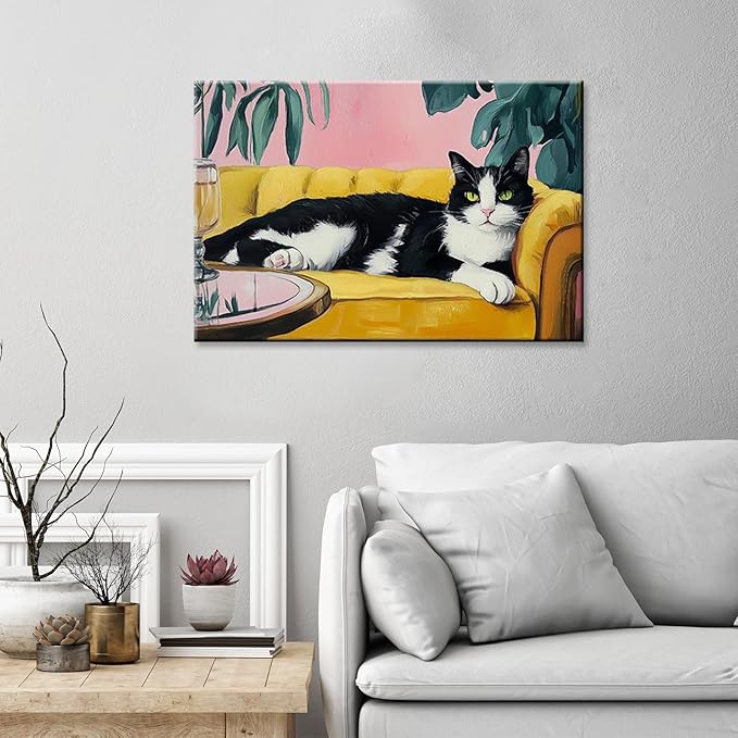 Cute Tuxedo Cat Wrapped Framed Poster Pet Art Funny Cat Lover Gift Wall Art Room Decor Aesthetics Ready To Hang 12X18 inch