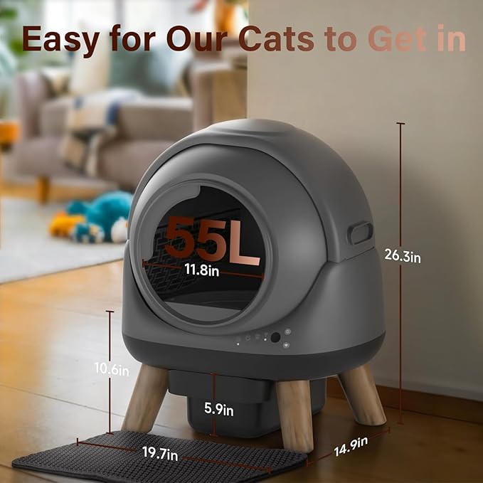 Self Cleaning Litter Box for Cats, G1 Automatic Cat Litter Box with Smart APP Control, Includes 2 Roll Trash Bag and Litter Mat