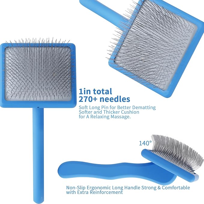 Ergonomic Slicker Brush for Long-Haired Dogs, Wooden Handle Dog Brush,Goldendoodles, Labradoodles, Poodles Long Pins for Grooming Loose Hair，Effectively Removes Tangles, Knots and Loose Fur