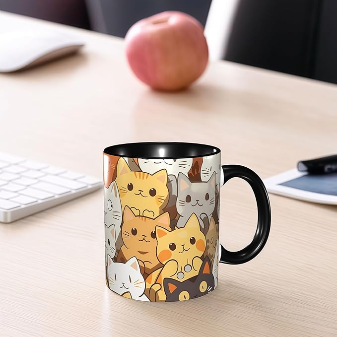 Cat Coffee Mug Funny Ceramic Tea Cup Novelty Presents for Women Men Home and Office Birthday Microwave Dishwasher Safe 11oz