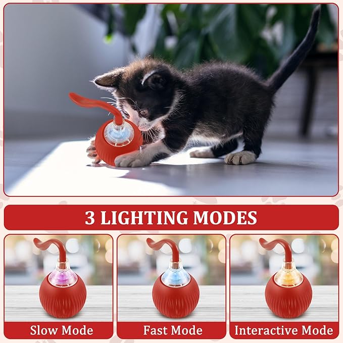 Interactive Cat Toy Ball 3 Modes Cat Moving Ball Smart Timing Cat Rolling Ball Anti Bite Smart Cat Ball Toy Compact Interactive Cat Ball Interactive Rolling Dog Ball for Dogs Cats