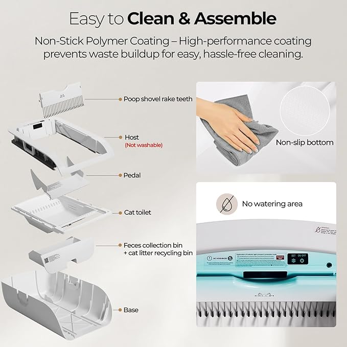 Open-Top Self Cleaning Cat Litter Box Automatic with Smart APP Control, Anti Pinch and Odorless, Whisper Quiet, Free Waste Bag/Litter Mat/Cleaning Brush/Mineral Cat Litter (Cream White)