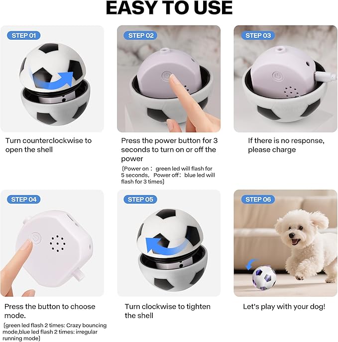 Pet Prime Interactive Dog Ball Toy Automatic Active Rolling Ball for Dogs Motion Activated with LED Light Rechargeable Self Moving Toy for Small Medium Large Dogs to Play