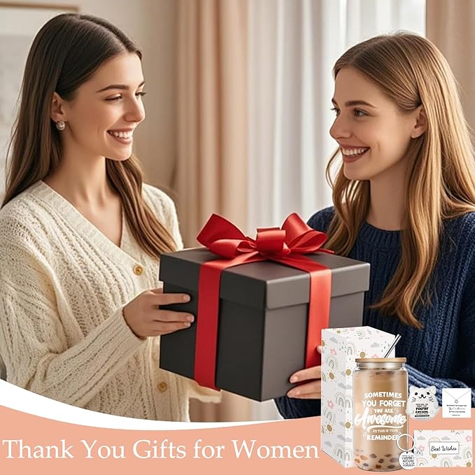Thank You Gifts for Women, Sometimes You Forget You're Awesome Drink Cup, Inspirational Birthday Gifts for Boss Employee Coworker, 16oz Glass Cup with Necklace