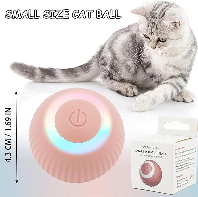 Generic Interactive Cat Toys Ball with LED Lights, Cat Toys, Automatic Moving Rolling Ball for Indoor Cats, Cat Automatic Toy (Pink-Lines)