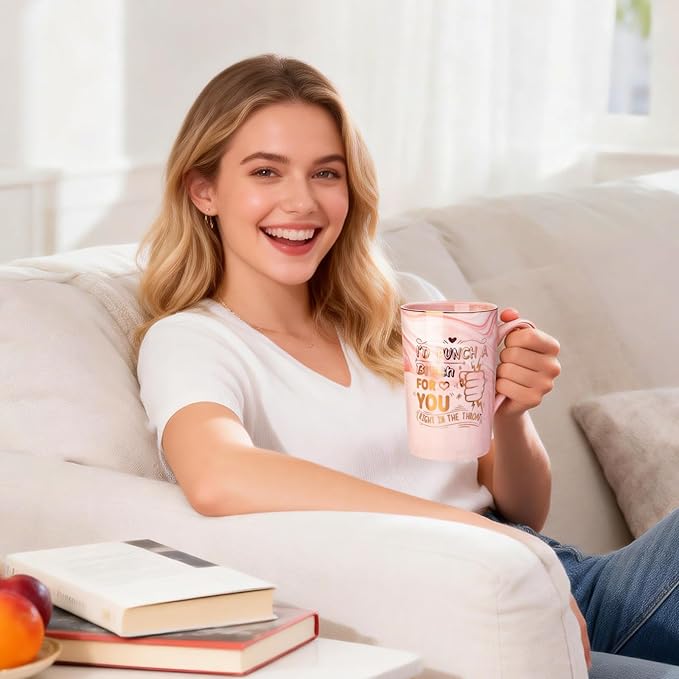 Mothers Day Gifts for Mom Wife from Daughter Son, Funny Birthday Gifts for Women – 14oz Ceramic Marble Mug with Gold Print and Knitted Bouquet, Unique Gift Set for Mom, Her, Wife, Sister, Friendship